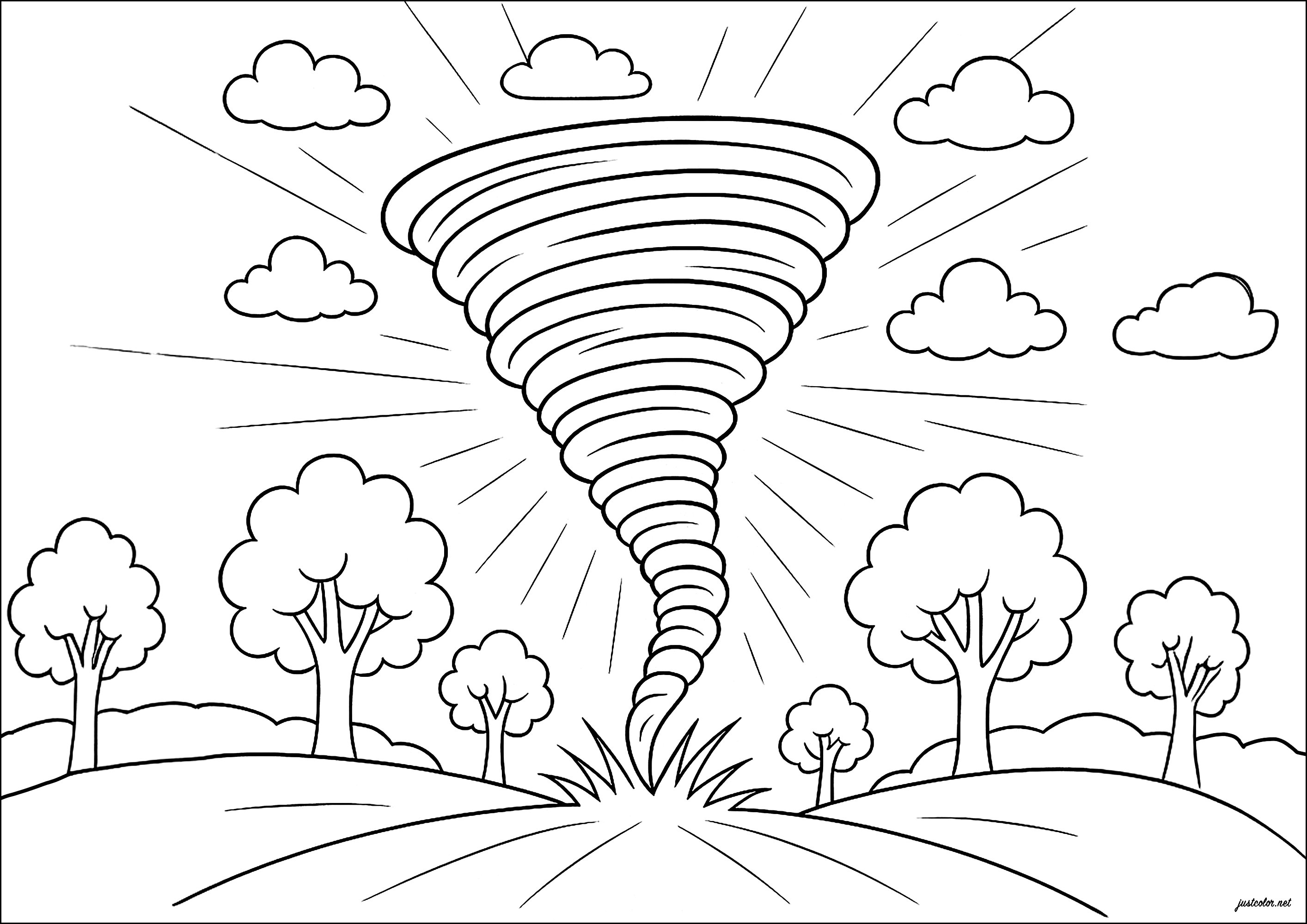 Ausmalbilder Tornado Vektorstil (Ausmalbild zum Ausdrucken und Ausmalen für Kinder)