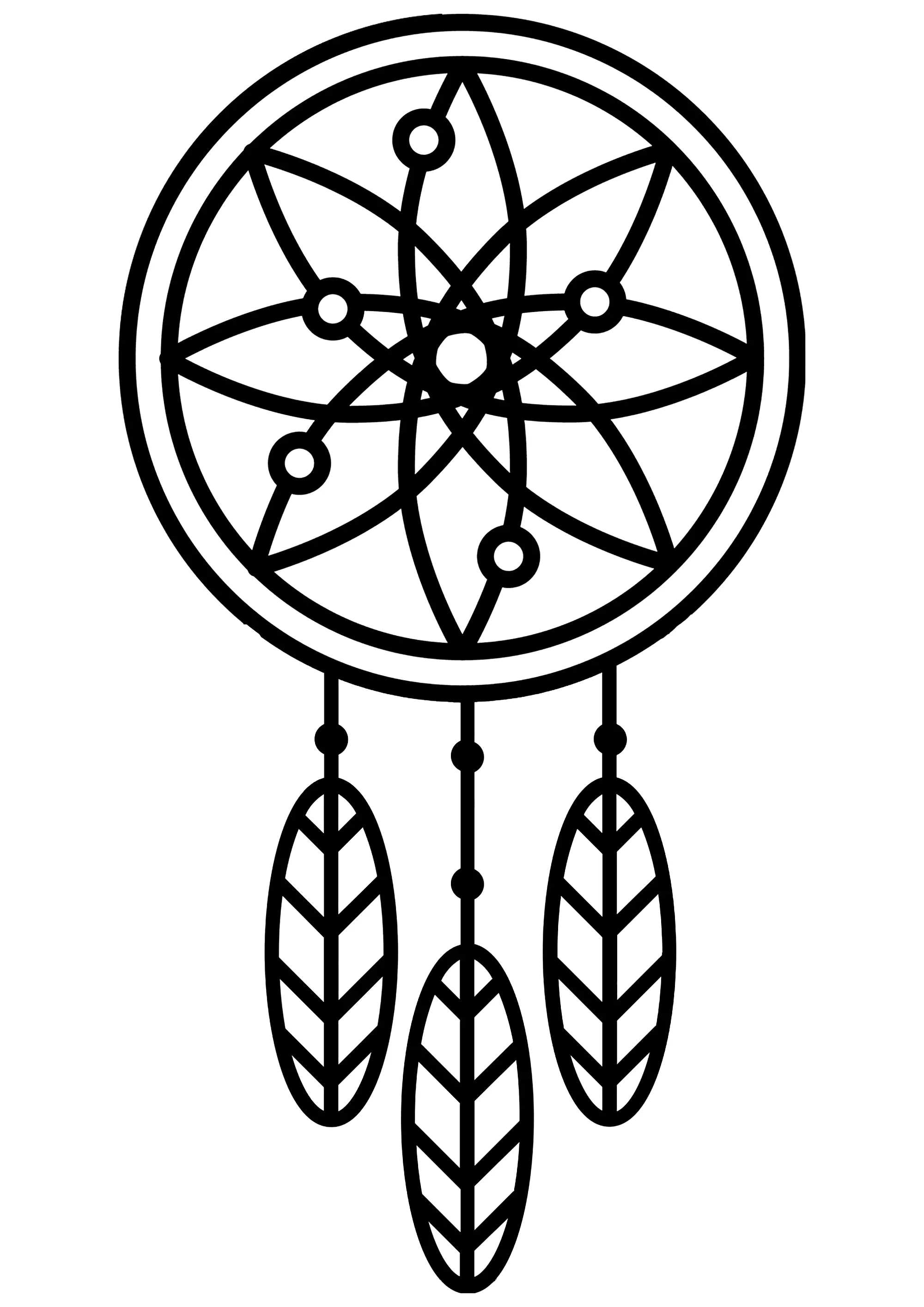 Traumfänger mit dicken Linien, wenige Details. (Ausmalbild zum Ausdrucken und Ausmalen für Kinder)