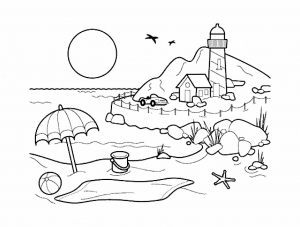 Bild von einem Urlaub am Meer zum Ausdrucken und Ausmalen