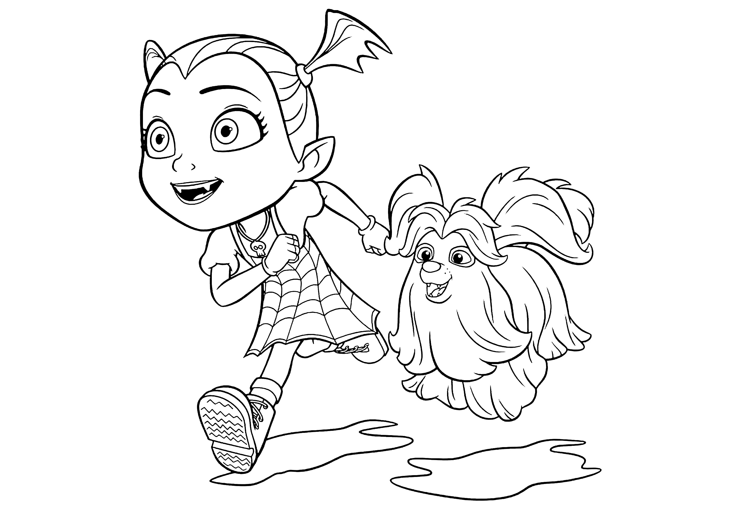 Vampirina und ihr Hund (Ausmalbild zum Ausdrucken und Ausmalen für Kinder)