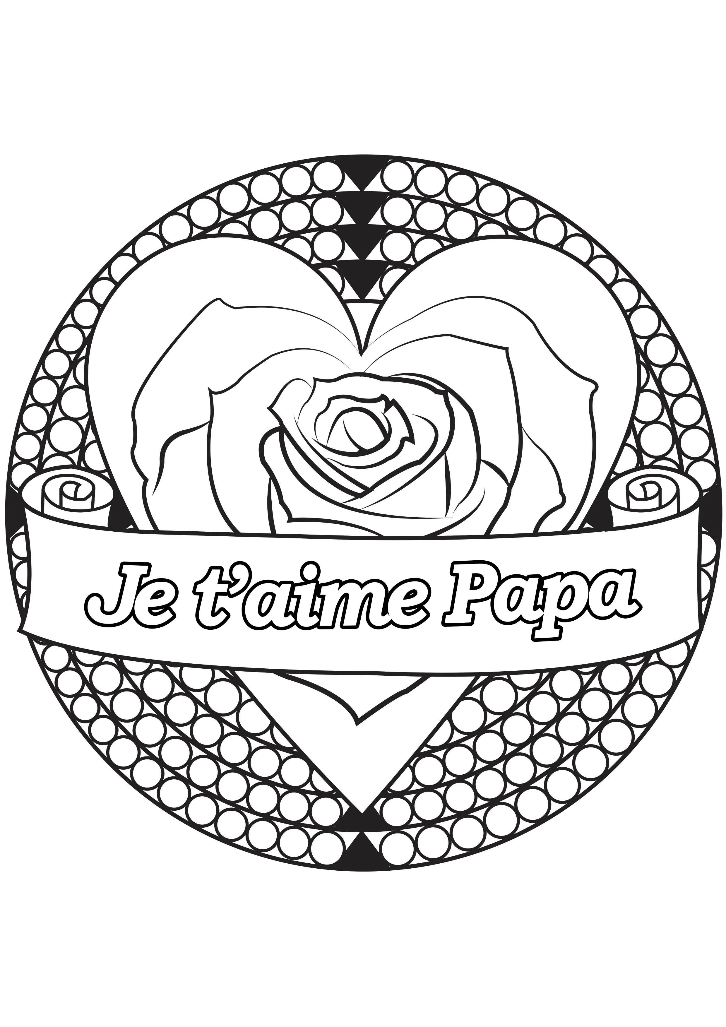 Hübsche "Ich liebe dich, Papa"-Blume (Ausmalbild von Vatertag zum Ausdrucken und Ausmalen für Kinder)