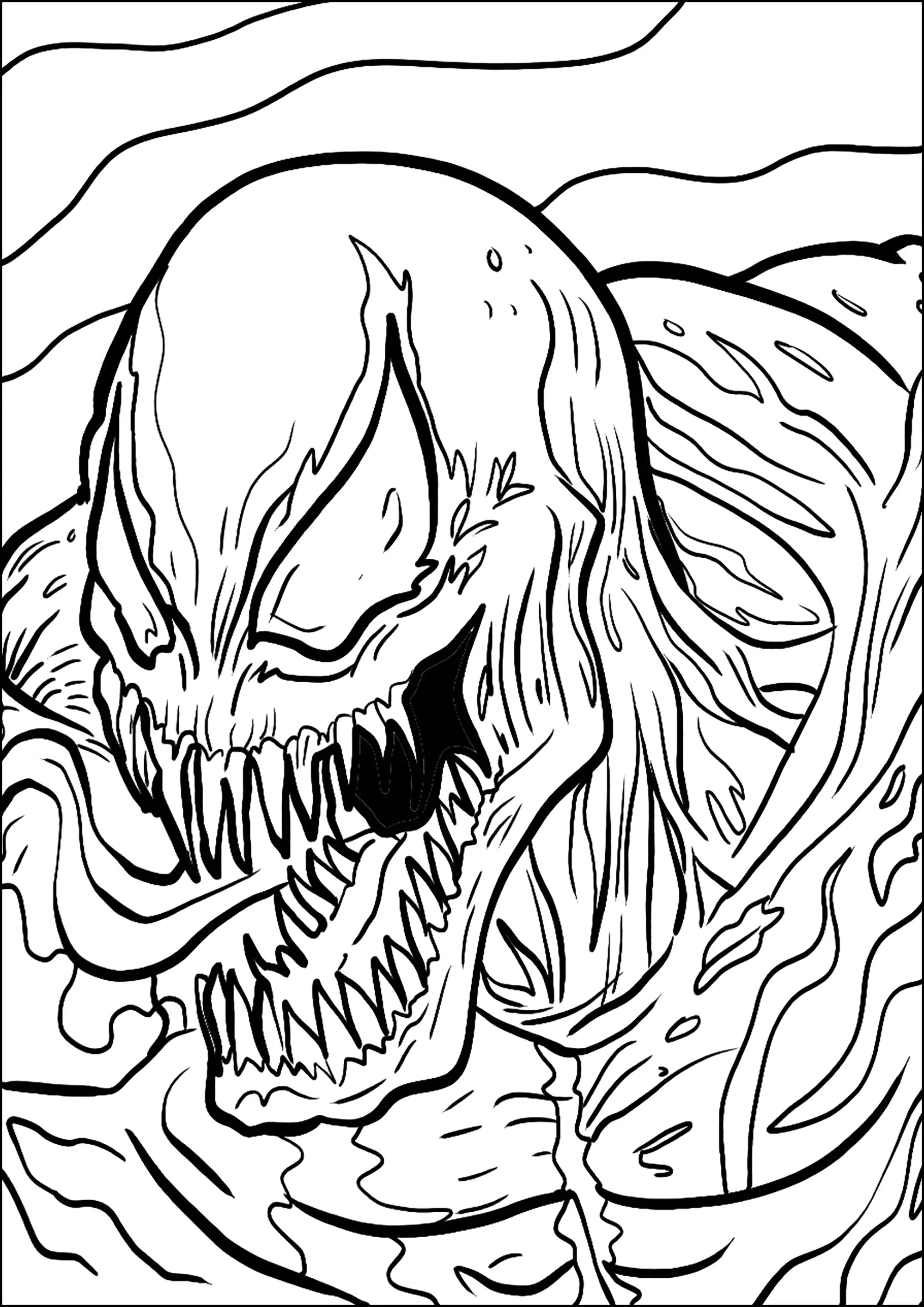 Ein beängstigendes Ausmalbild von Venom. (Ausmalbild zum Ausdrucken und Ausmalen für Kinder)