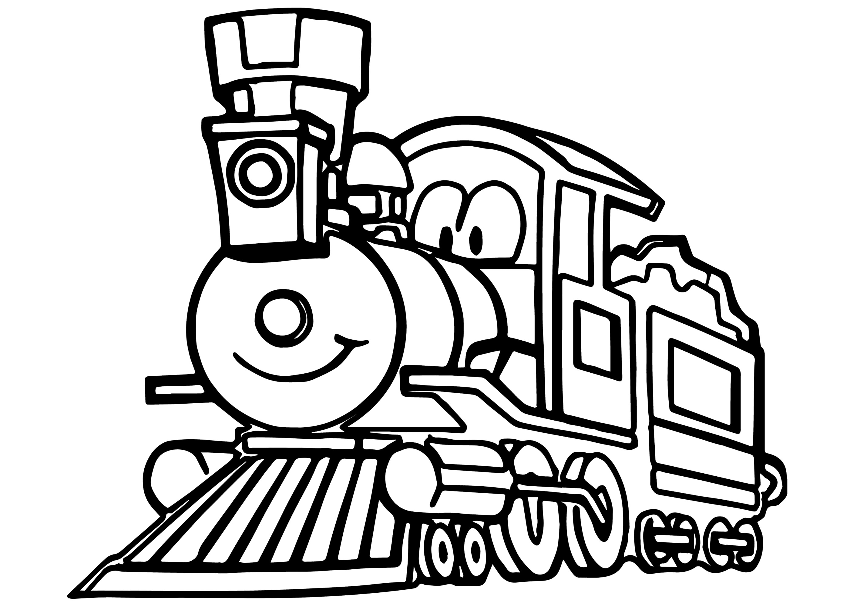 Die Lokomotive eines alten Dampfzugs (Ausmalbild von Verkehrsmittel zum Ausdrucken und Ausmalen für Kinder)