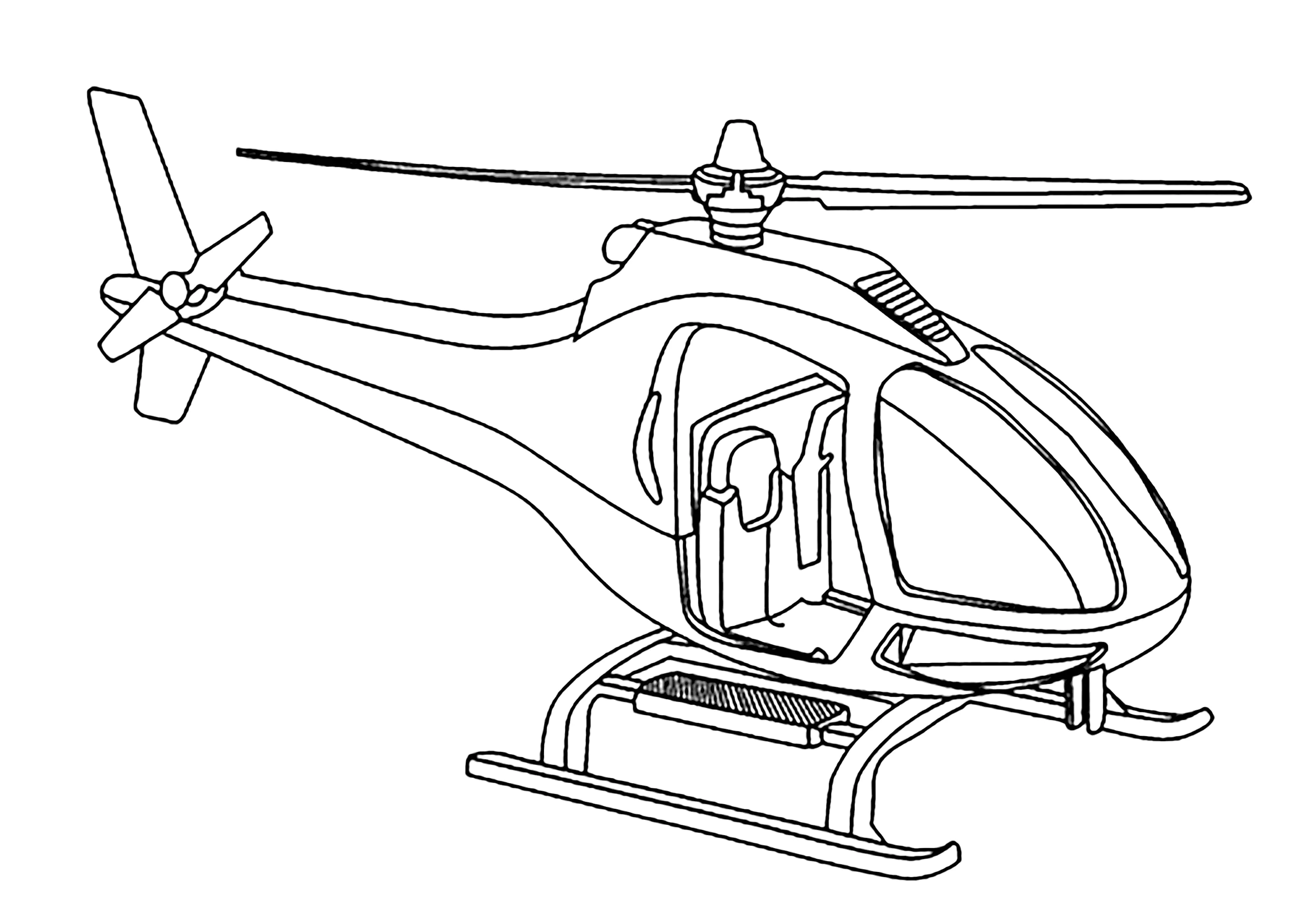 Einfacher Hubschrauber (Ausmalbild von Verkehrsmittel zum Ausdrucken und Ausmalen für Kinder)