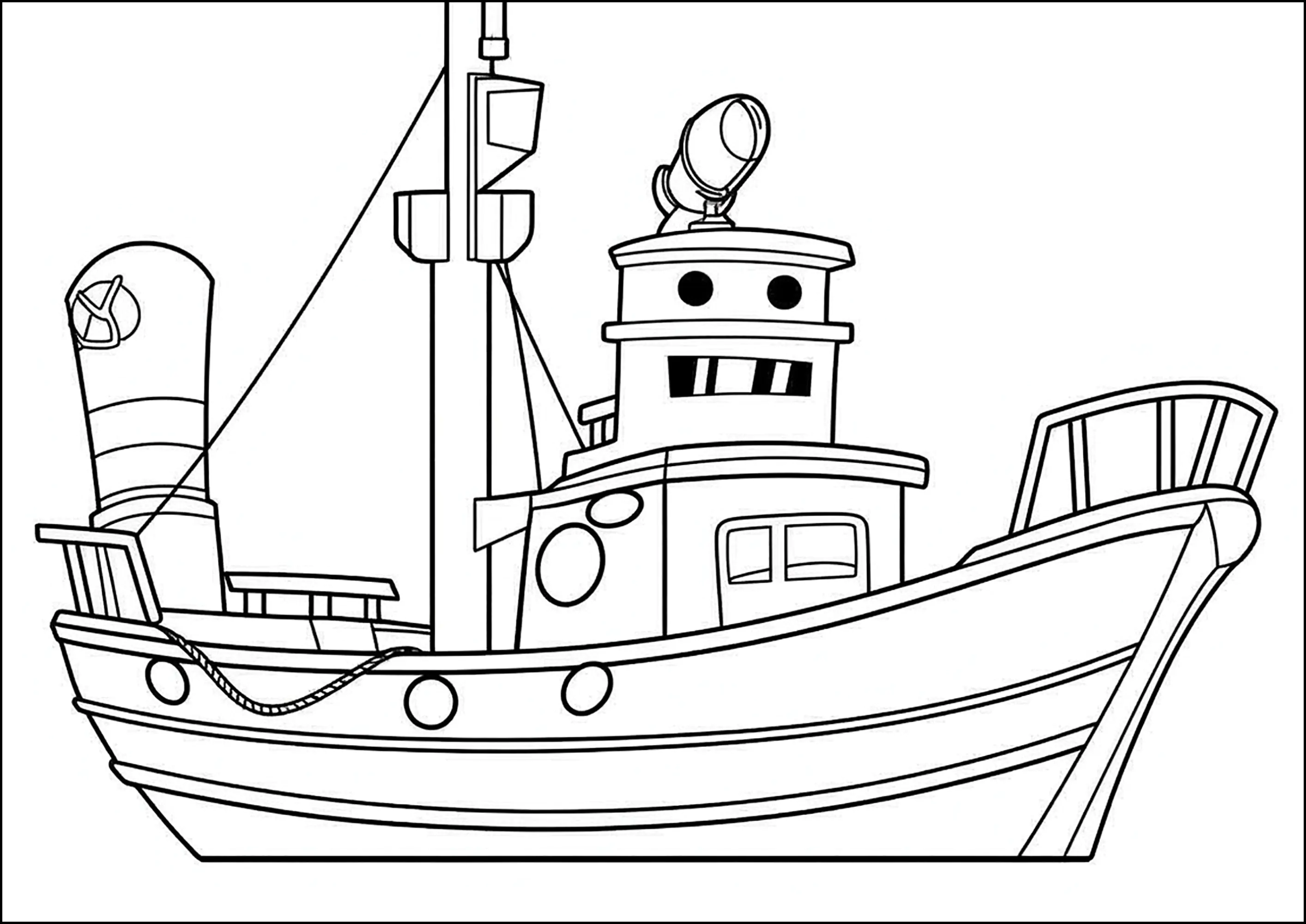 Ein Fischerboot (Ausmalbild von Verkehrsmittel zum Ausdrucken und Ausmalen für Kinder)