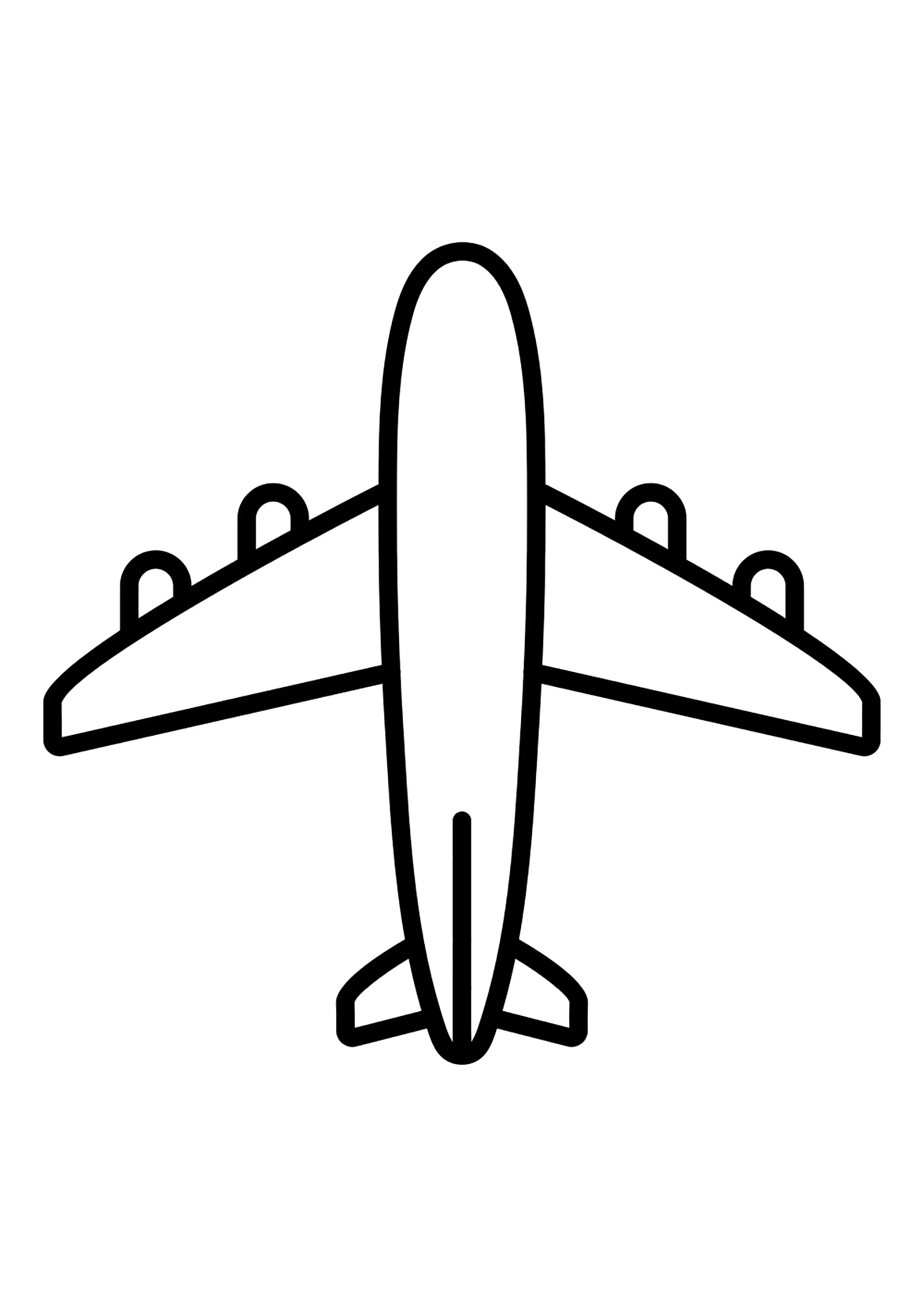Sehr einfache Zeichnung eines Flugzeugs mit 4 Motoren. (Ausmalbild von Verkehrsmittel zum Ausdrucken und Ausmalen für Kinder)