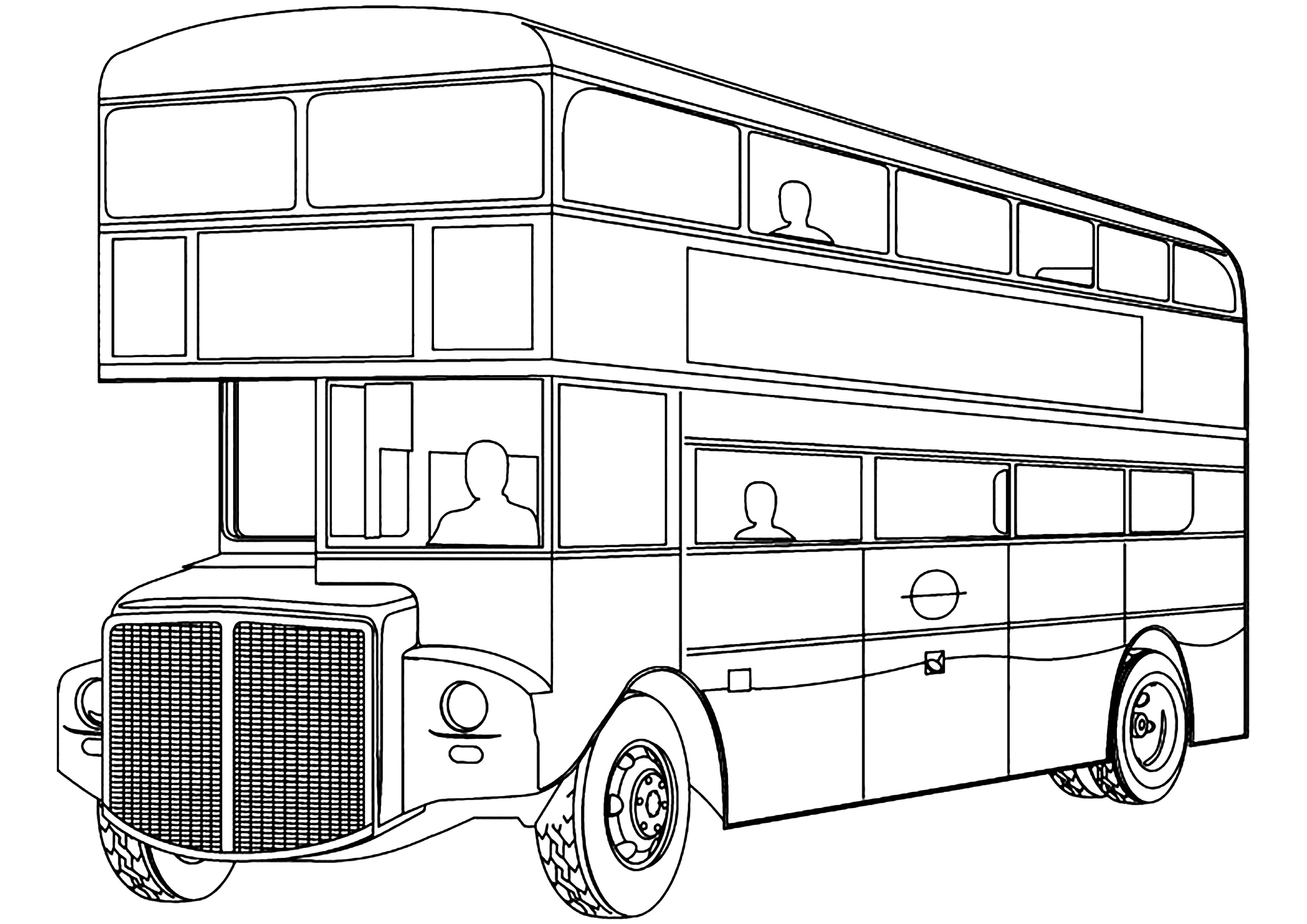 Doppeldeckerbus (Ausmalbild von Verkehrsmittel zum Ausdrucken und Ausmalen für Kinder)
