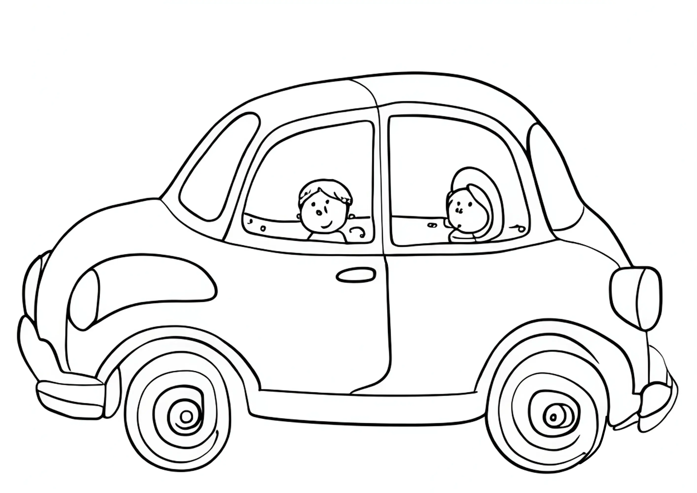Auto: Kinderzeichnungsstil (Ausmalbild von Verkehrsmittel zum Ausdrucken und Ausmalen für Kinder)