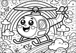 Helikopter mit einem lächelnden Gesicht (Ausmalbild von Verkehrsmittel)