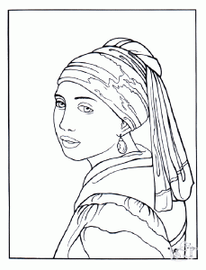 Vermeer: Das Mädchen mit dem Perlenohrring (Ausmalbild)