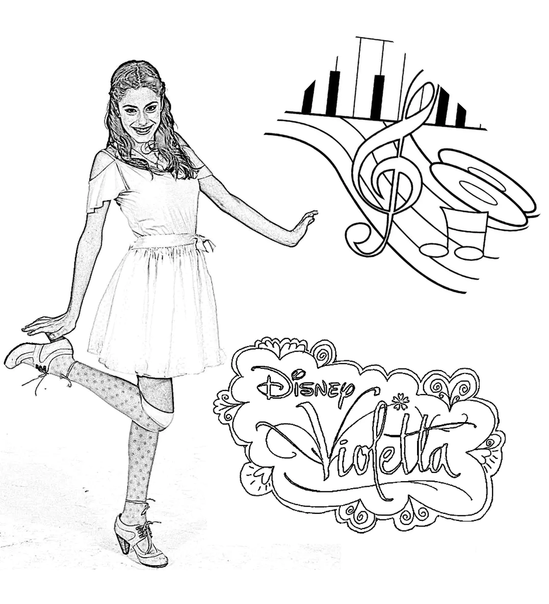 Kostenlose Malvorlage für Kinder mit Violetta kostenlos zum Herunterladen