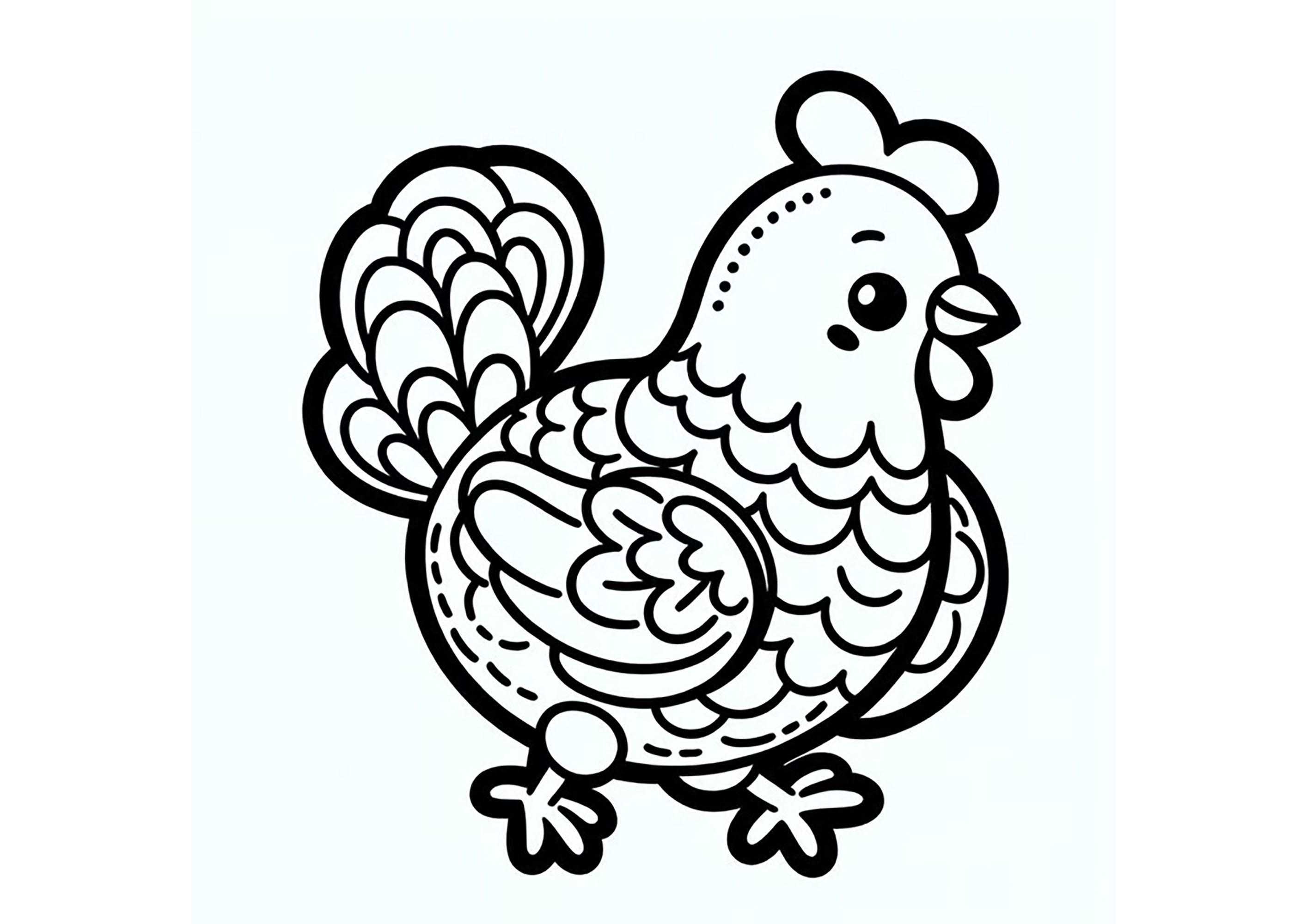 Poule mit dicken Linien. (Ausmalbild von Vögel zum Ausdrucken und Ausmalen für Kinder)