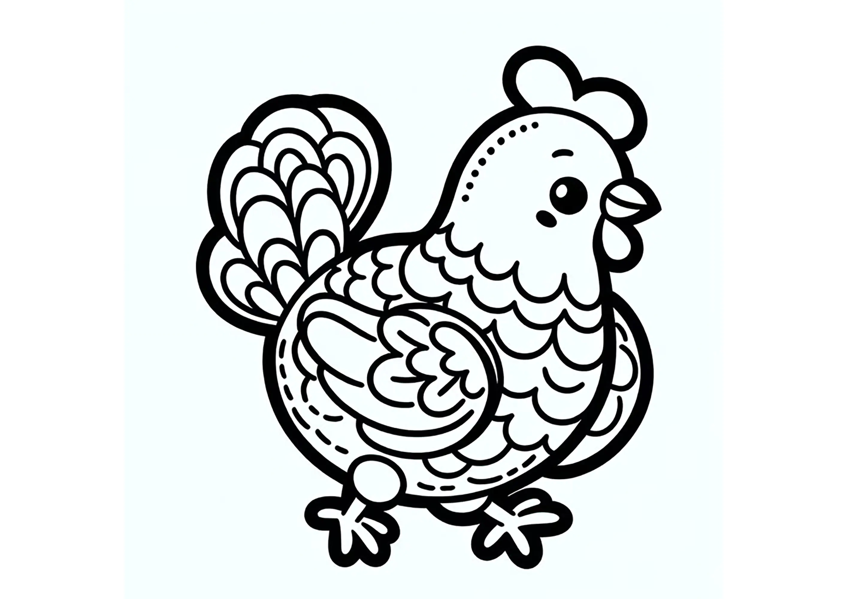 Poule mit dicken Linien. (Ausmalbild von Vögel zum Ausdrucken und Ausmalen für Kinder)