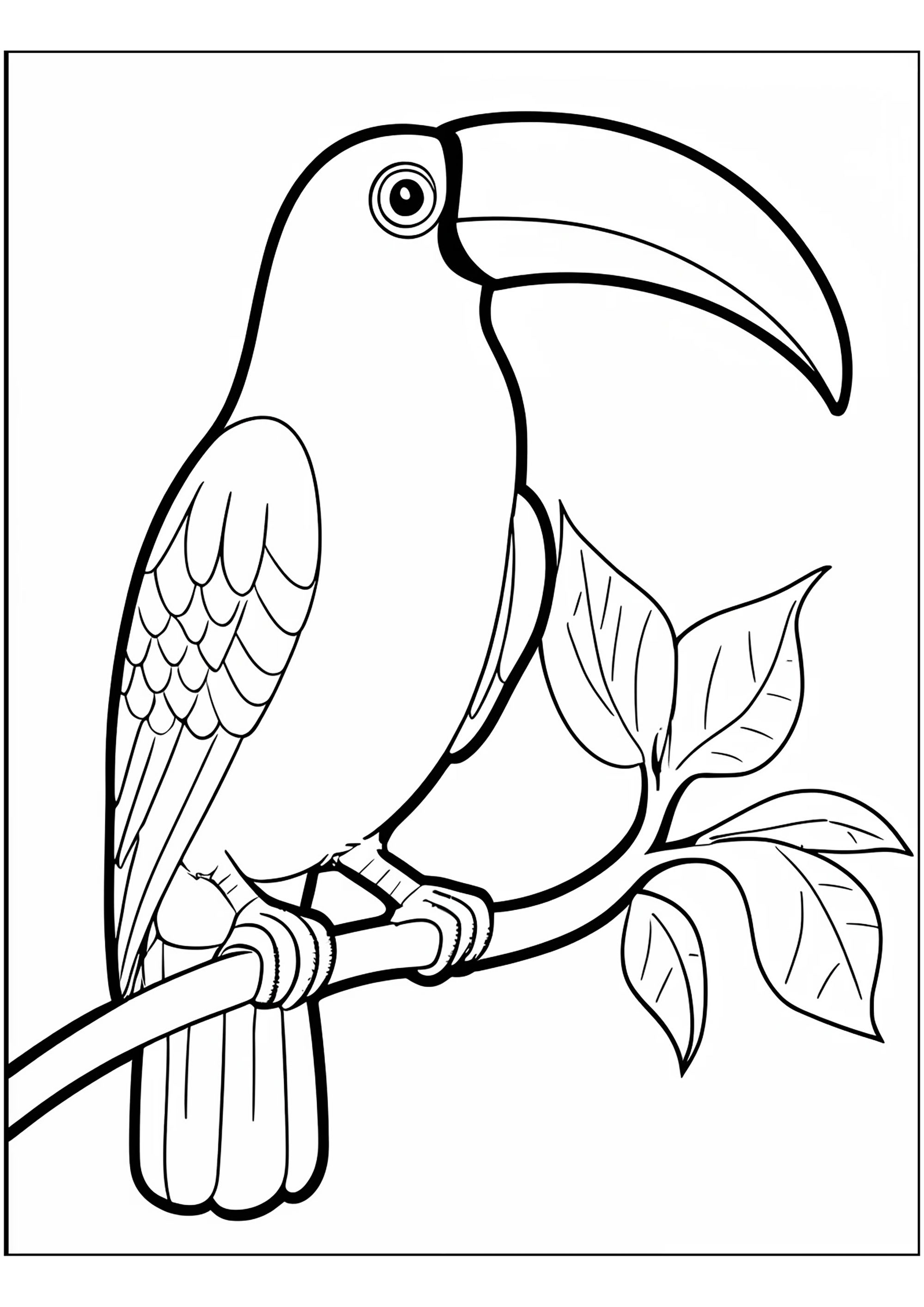Tukan auf einem Ast (Ausmalbild von Vögel zum Ausdrucken und Ausmalen für Kinder)