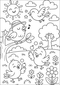 Das Konzert der gefiederten Freunde (Ausmalbild von Vögel)