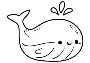 Hübscher Wal im Kawaii-Stil gezeichnet. (Ausmalbild von Wale)