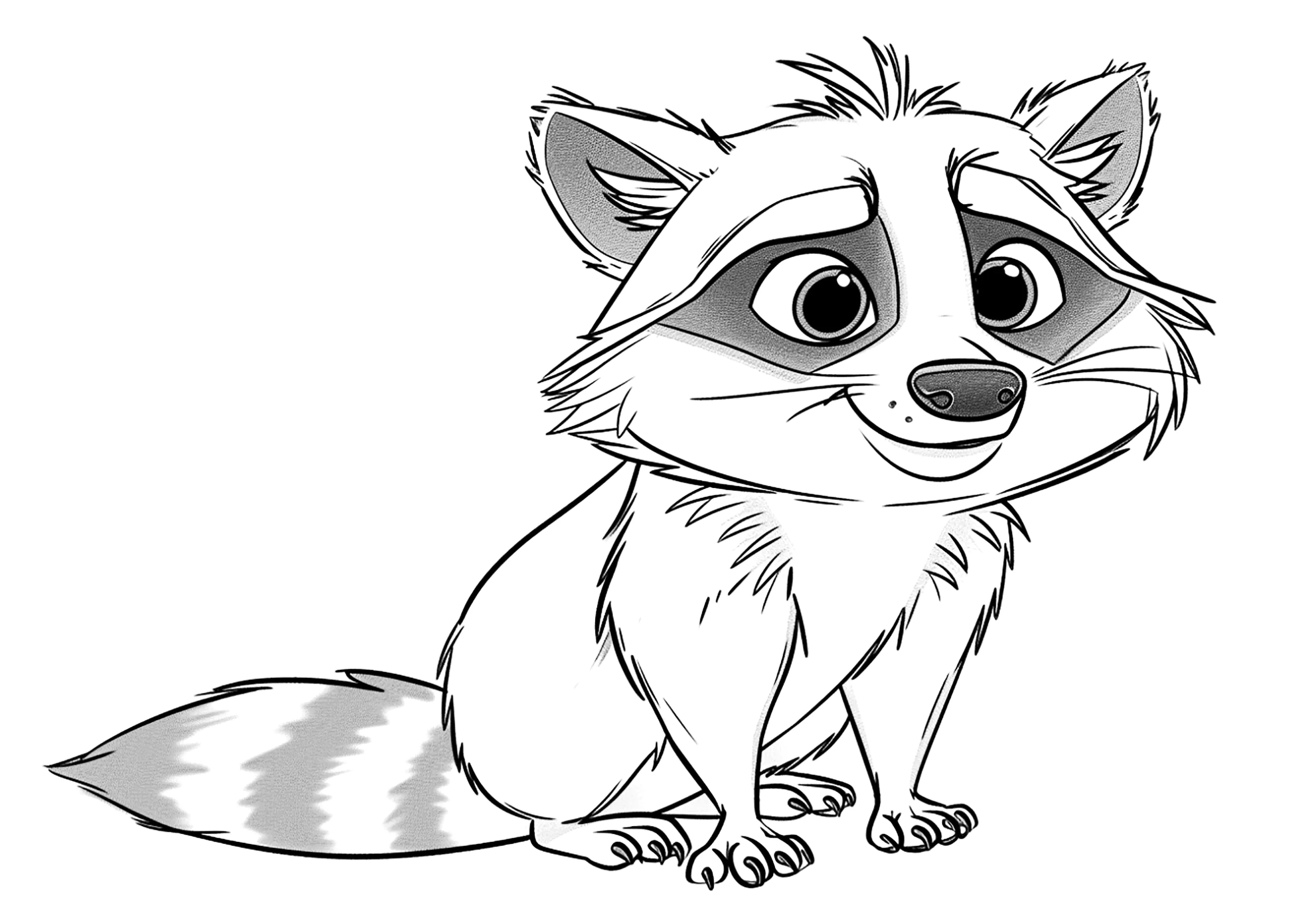 Waschbär im Pixar-Stil (Ausmalbild zum Ausdrucken und Ausmalen für Kinder)