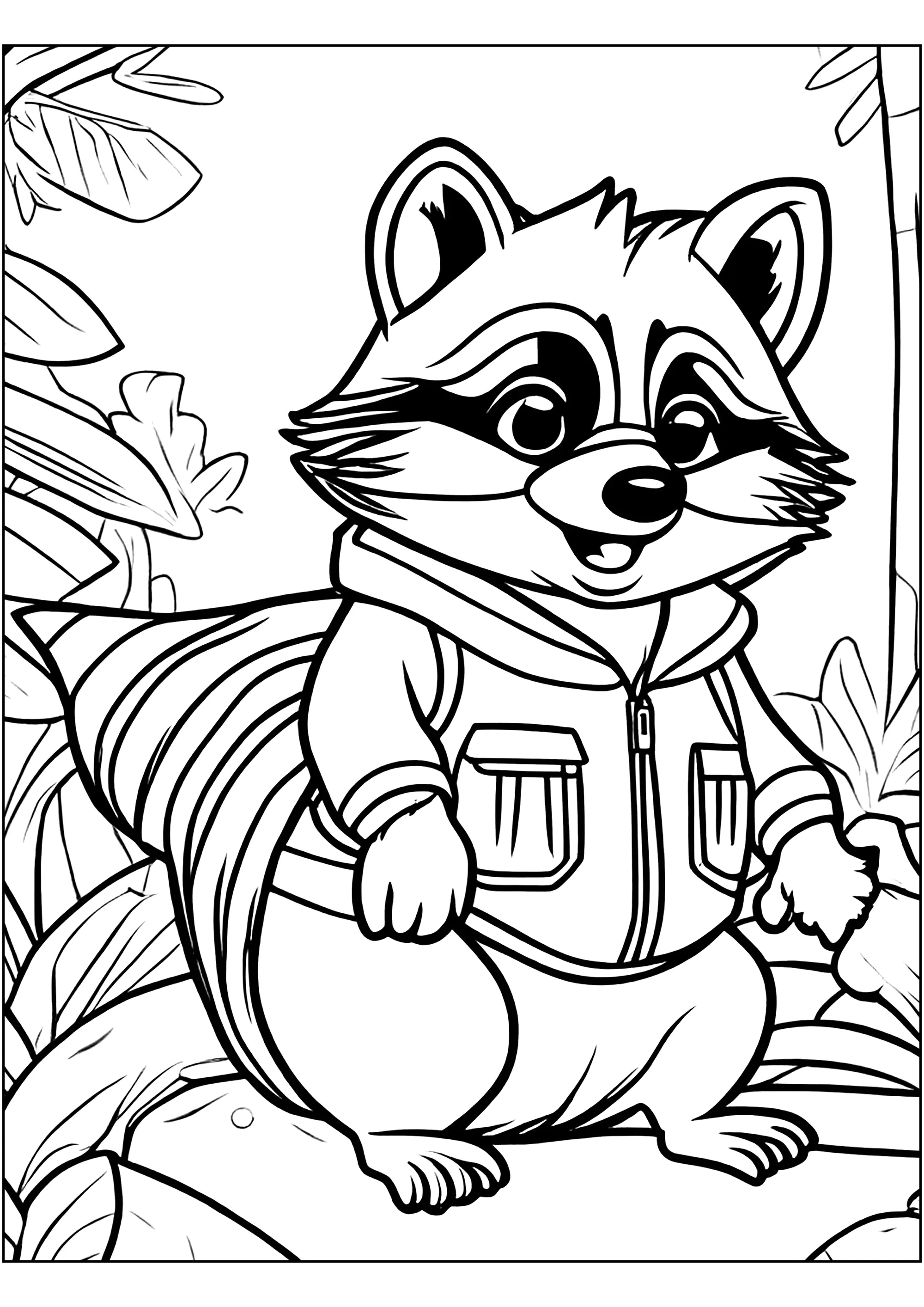 Waschbär: Zeichnung mit dicken Linien. (Ausmalbild zum Ausdrucken und Ausmalen für Kinder)