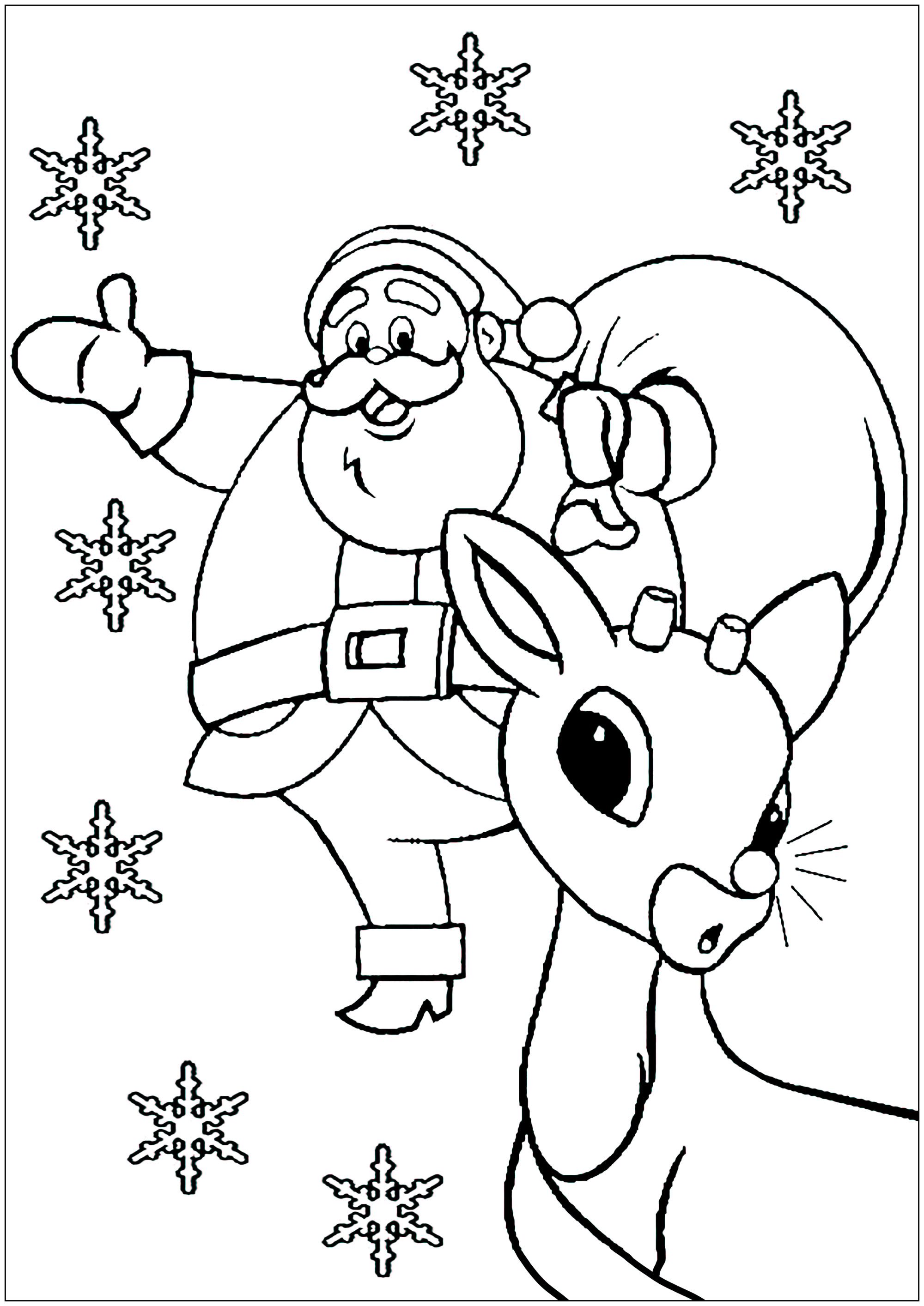 Rudolph, das rotnasige Rentier und der Weihnachtsmann Ausmalbilder von Weihnachten zum Ausmalen