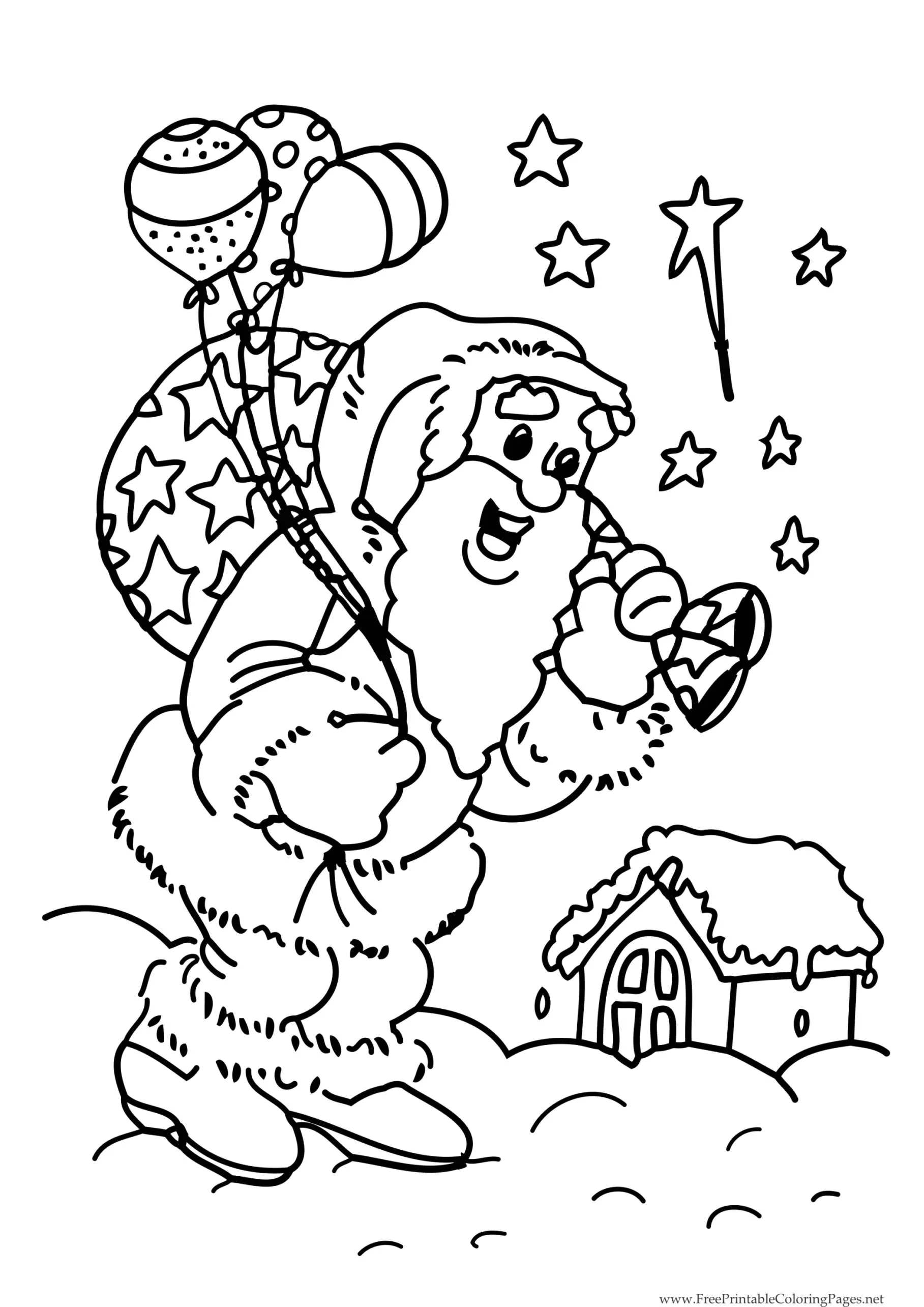 Der Weihnachtsmann ist bereit für die jährliche Verteilung. (Ausmalbild von Weihnachten zum Ausdrucken und Ausmalen für Kinder)