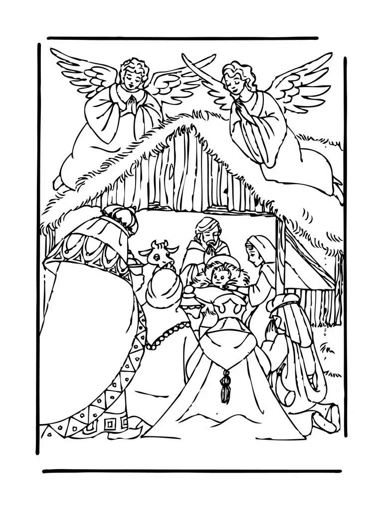 Kostenlose Weihnachtskrippen-Zeichnung zum Herunterladen und Ausmalen (Weihnachten)