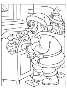 Weihnachtsmann sammelt Briefe von Kindern ein (Ausmalbild von Weihnachten)