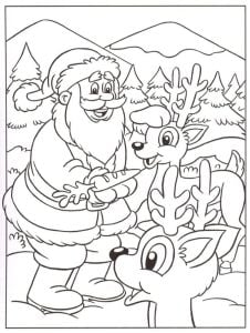 Santa Claus und kleine Rentiere (Ausmalbild von Weihnachten)