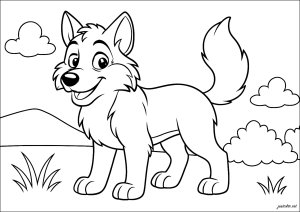 Wolf lächelnd (Ausmalbild von Wölfe)