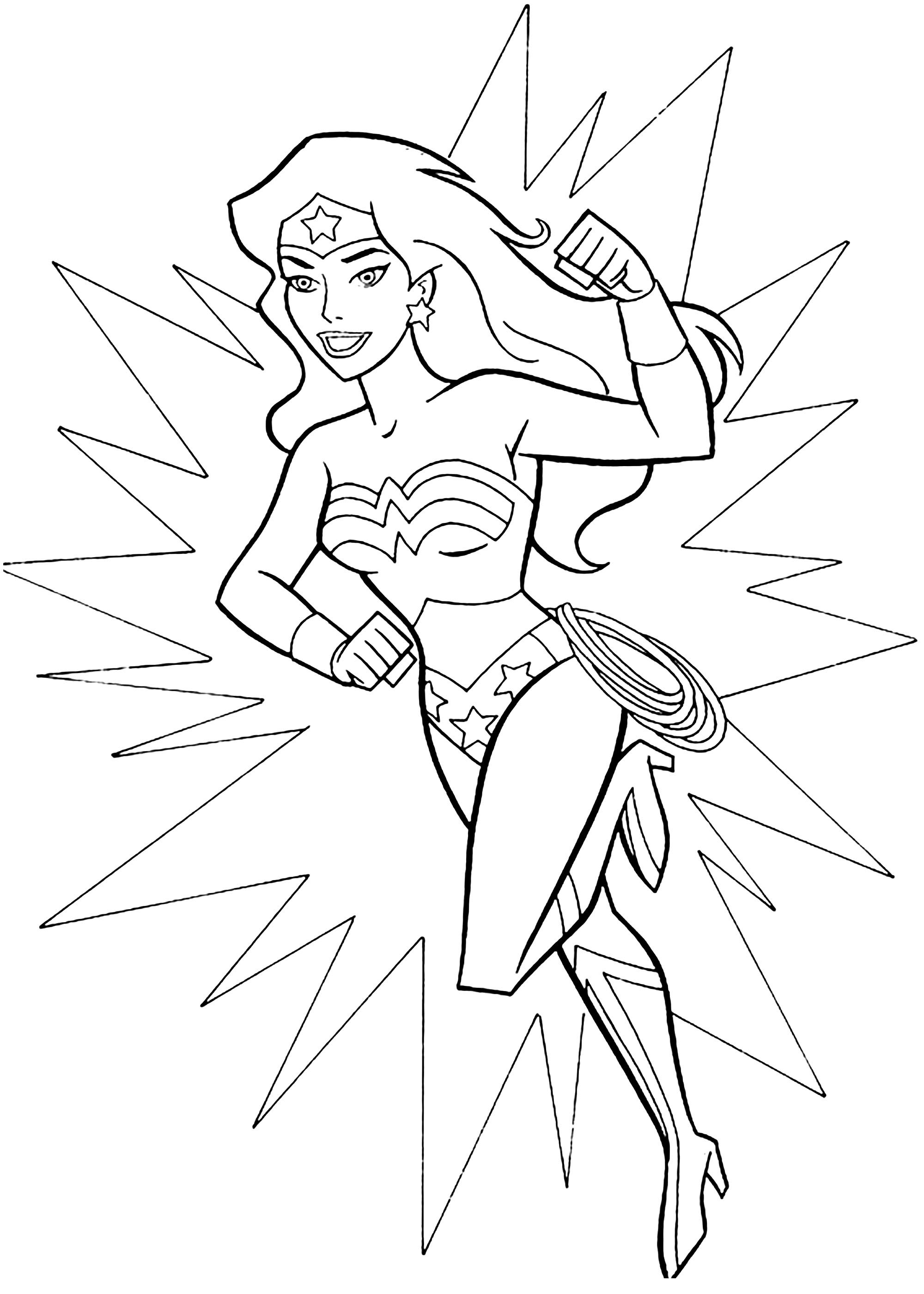 Bereit zum Handeln! (Ausmalbild von Wonder Woman zum Ausdrucken und Ausmalen für Kinder)