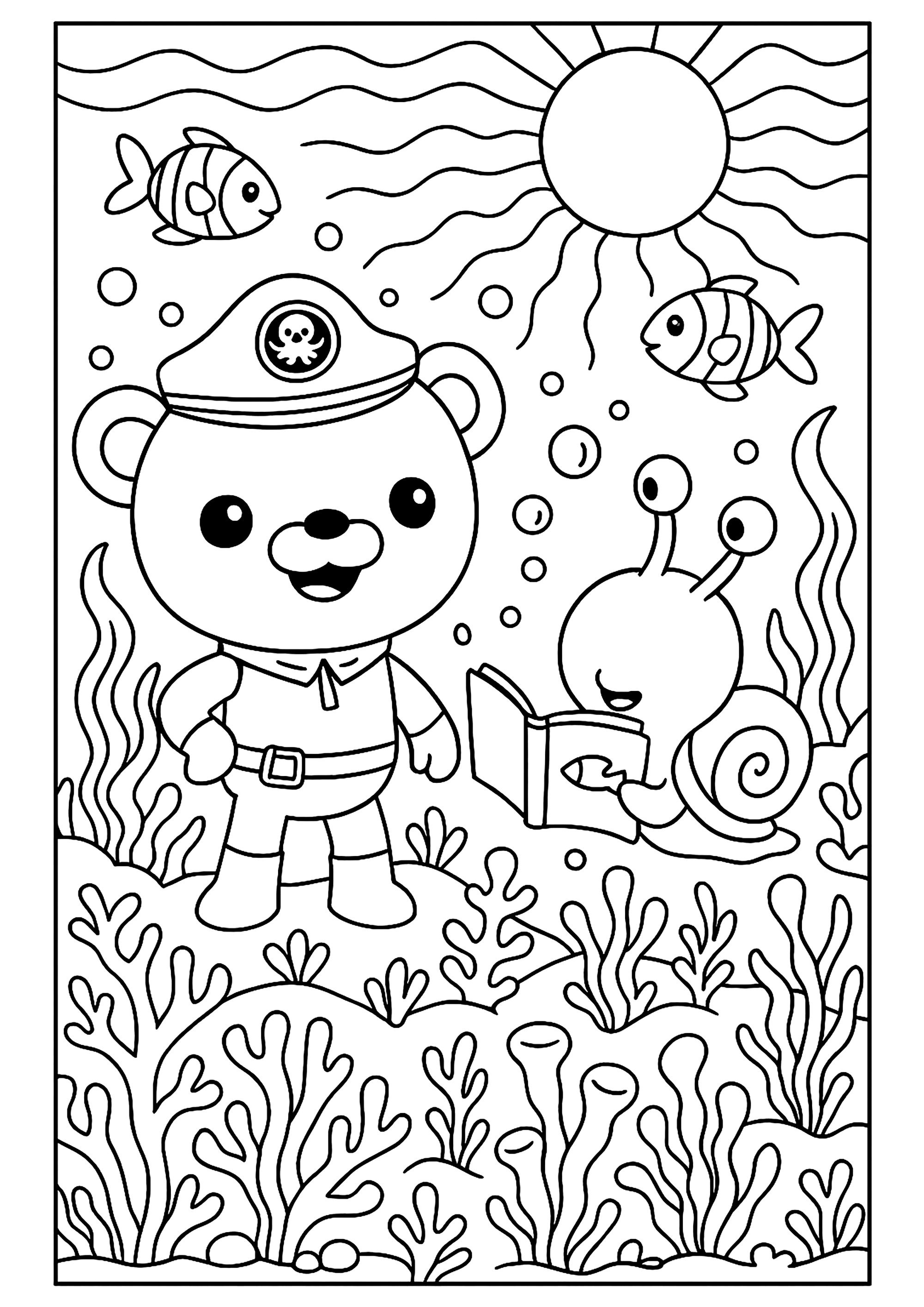 Unterwasserforschung spaßig (Ausmalbild von Yakkooni zum Ausdrucken und Ausmalen für Kinder)