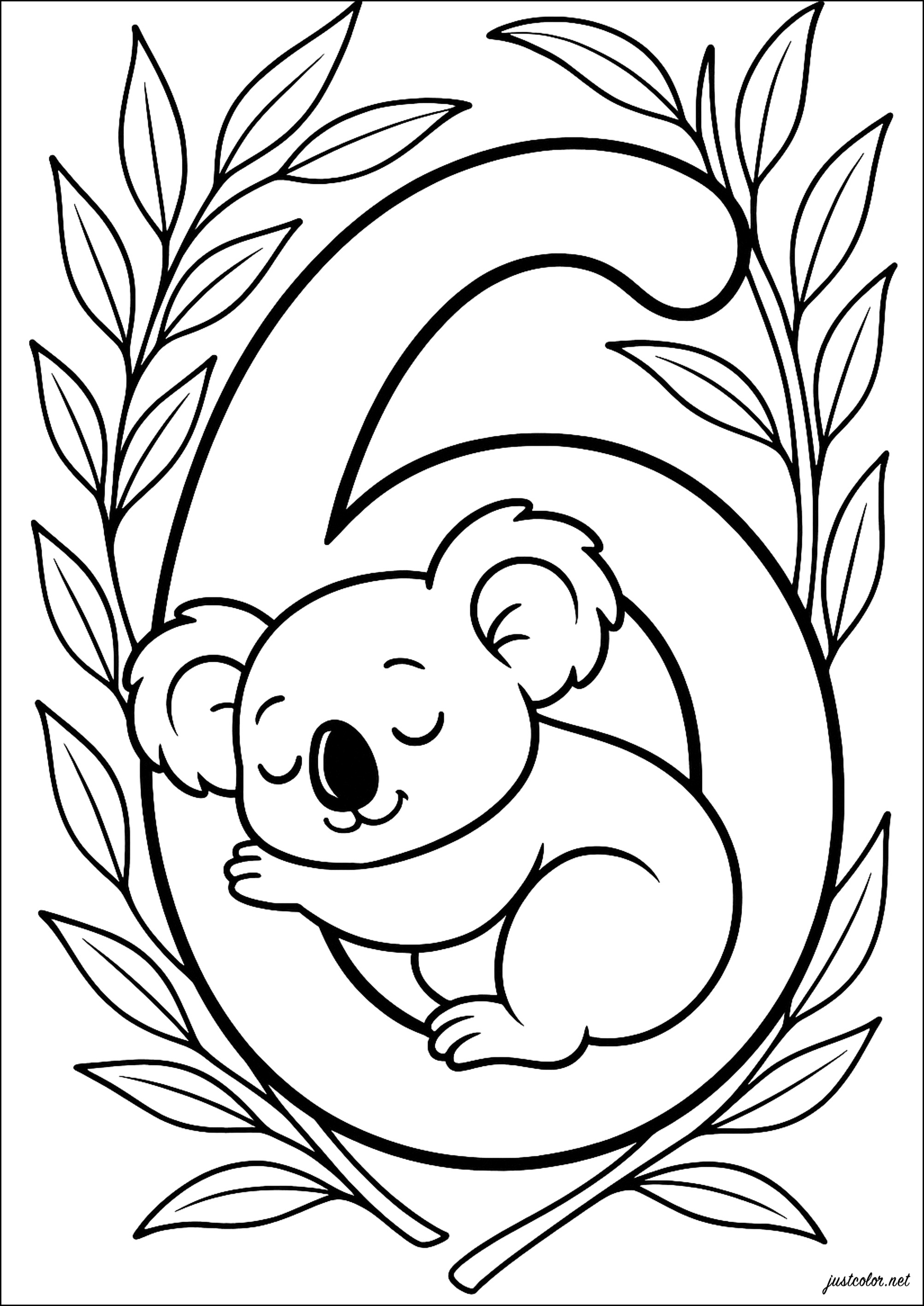 6: Der Koala und seine stille Ruhe (Ausmalbild von Zahlen zum Ausdrucken und Ausmalen für Kinder)