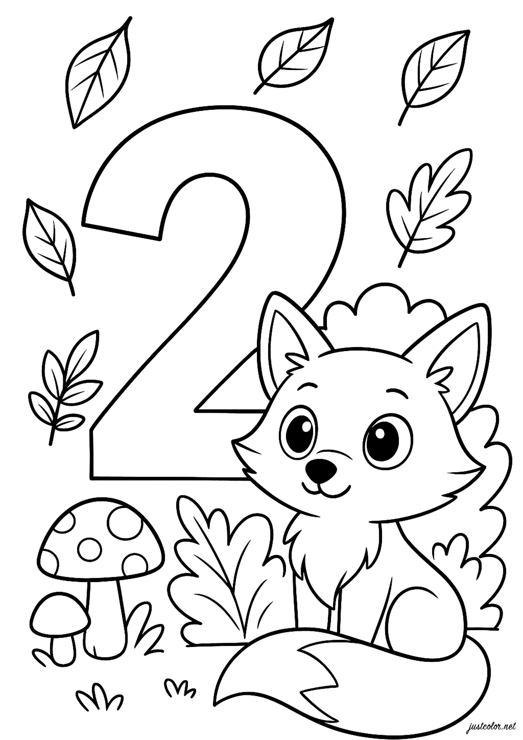 2: Fröhlicher Fuchs im Herzen der Natur (Ausmalbild von Zahlen zum Ausdrucken und Ausmalen für Kinder)