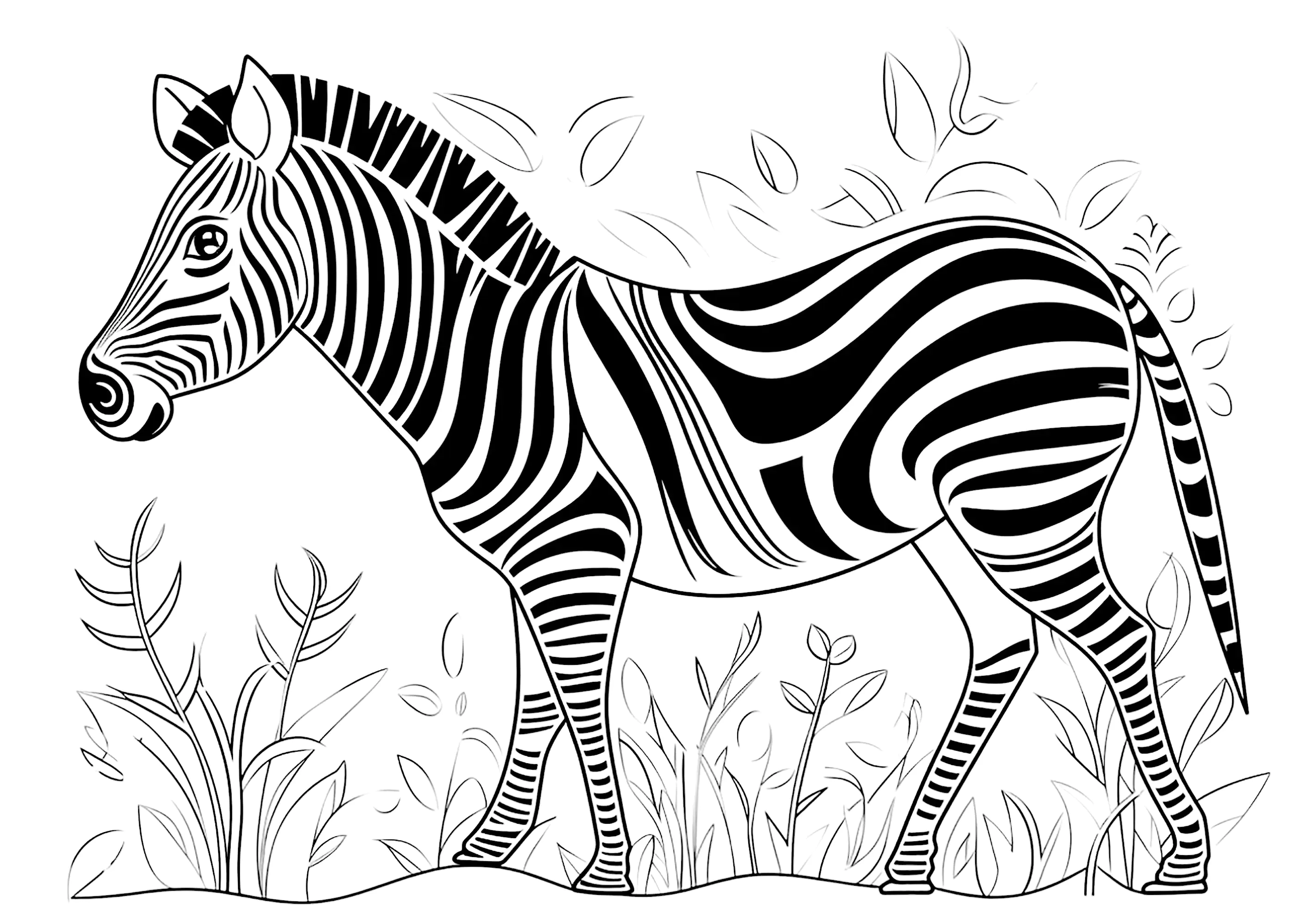 Profil eines Zebras (Ausmalbild zum Ausdrucken und Ausmalen für Kinder)