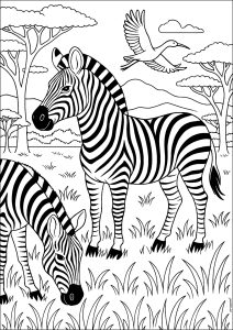 Zwei Zebras in der afrikanischen Savanne (Ausmalbild)