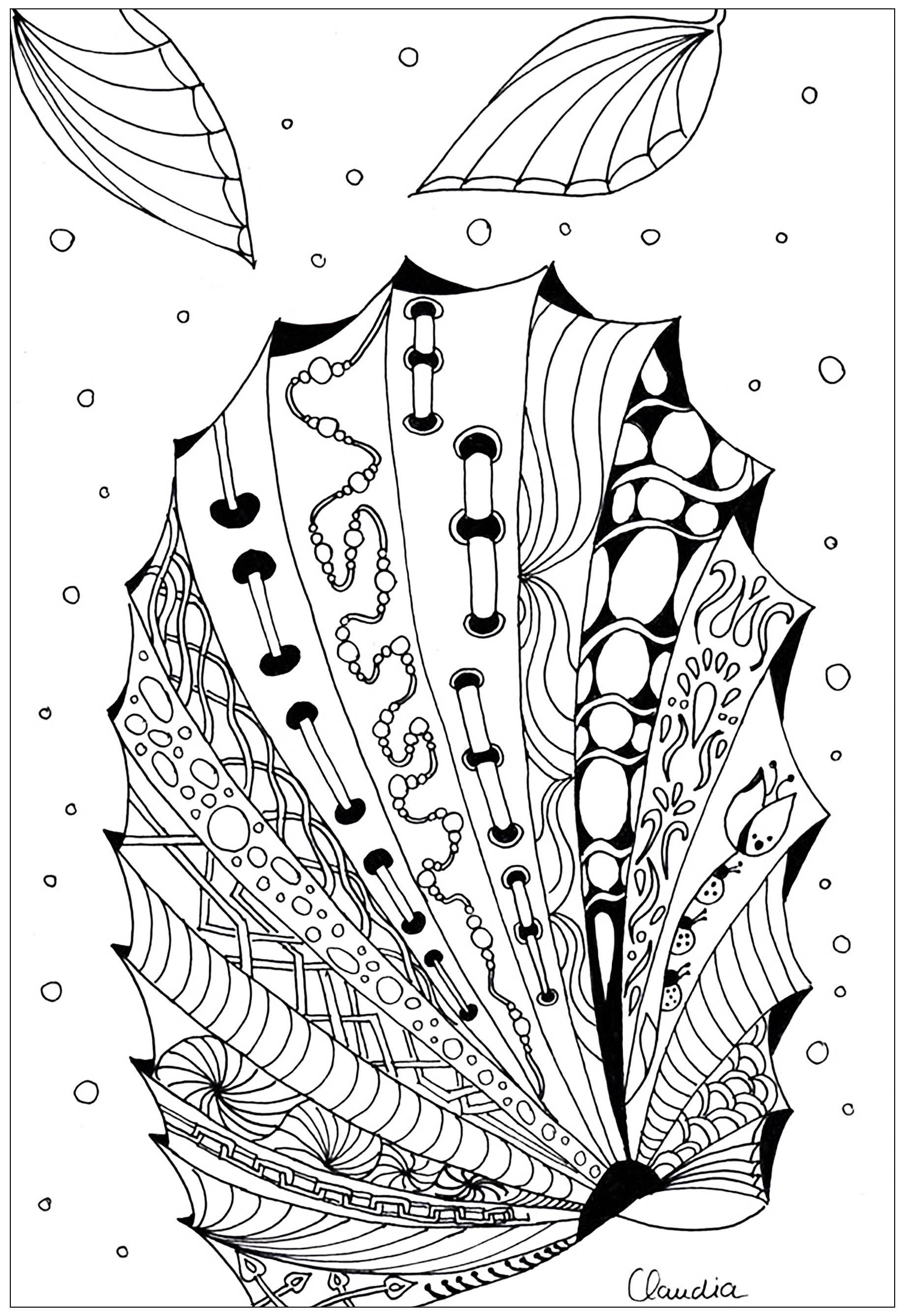 Kostenlose und gratis Malvorlage für Kinder mit Zentangle zum Ausdrucken