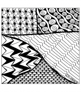 Zeichnung Zentangle bestehend aus fünf Zonen (Ausmalbild)