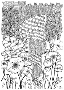 Mohnfeld (Ausmalbild von Zentangle)