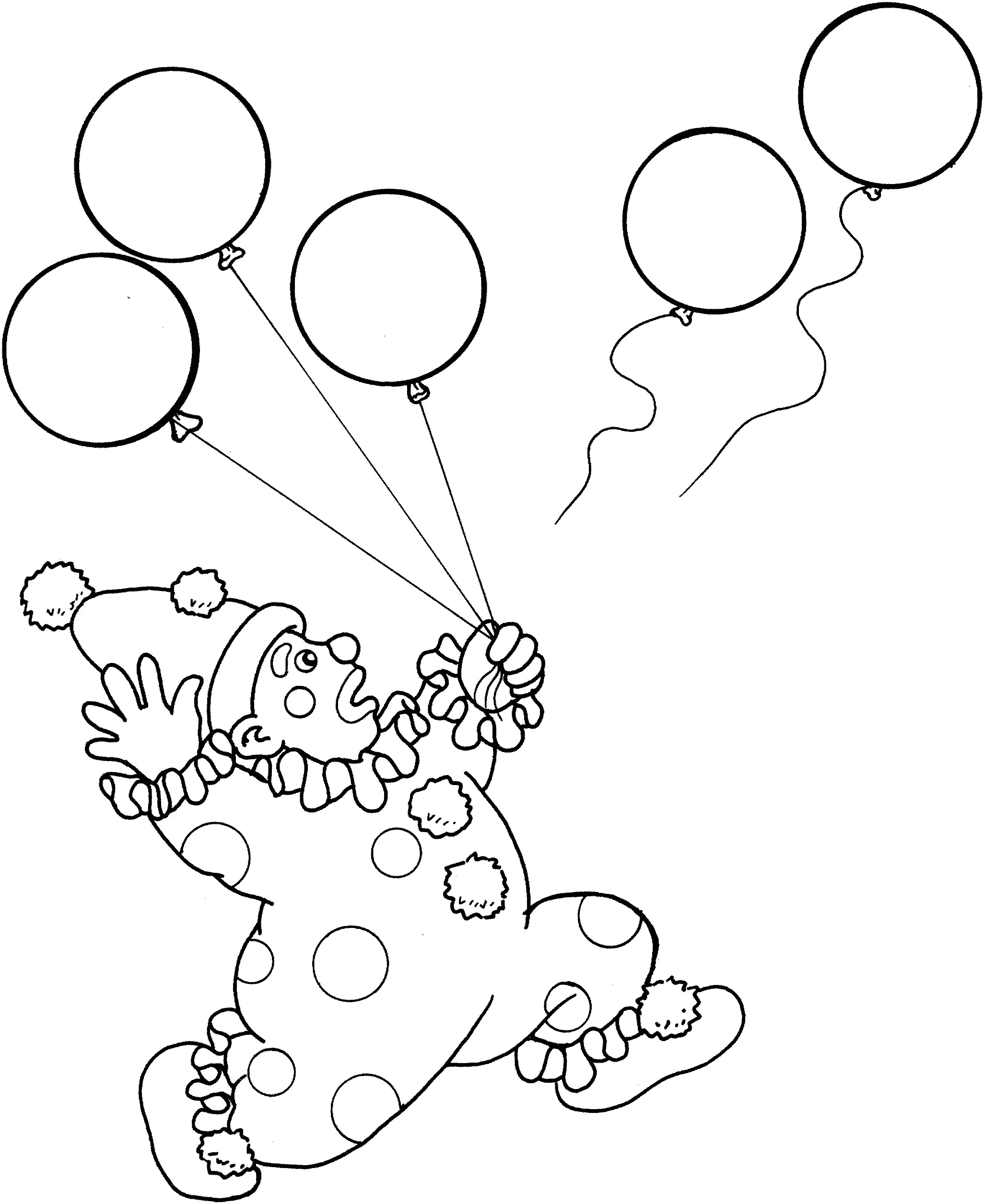 Clown und Luftballons (Ausmalbild von Zirkus zum Ausdrucken und Ausmalen für Kinder)
