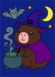 Werk von Anonym nach Capybara Halloween: als Zauberer verkleidet mit einem dampfenden Kessel