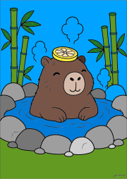 Werk von Anonym nach Capybara in einem Bad umgeben von Bambus