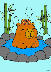 Creation by Anonymous from Capybara in einem Bad umgeben von Bambus