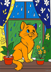 Eine neugierige Katze hinter einem Fenster: draußen regnet es をぬった 匿名 さんの作品