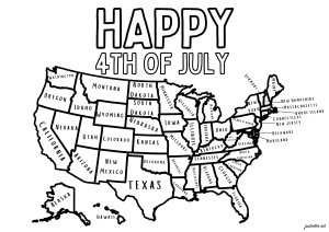 Mapa de Estados Unidos para celebrar el Día Nacional (Página de 4 de julio  para imprimir)