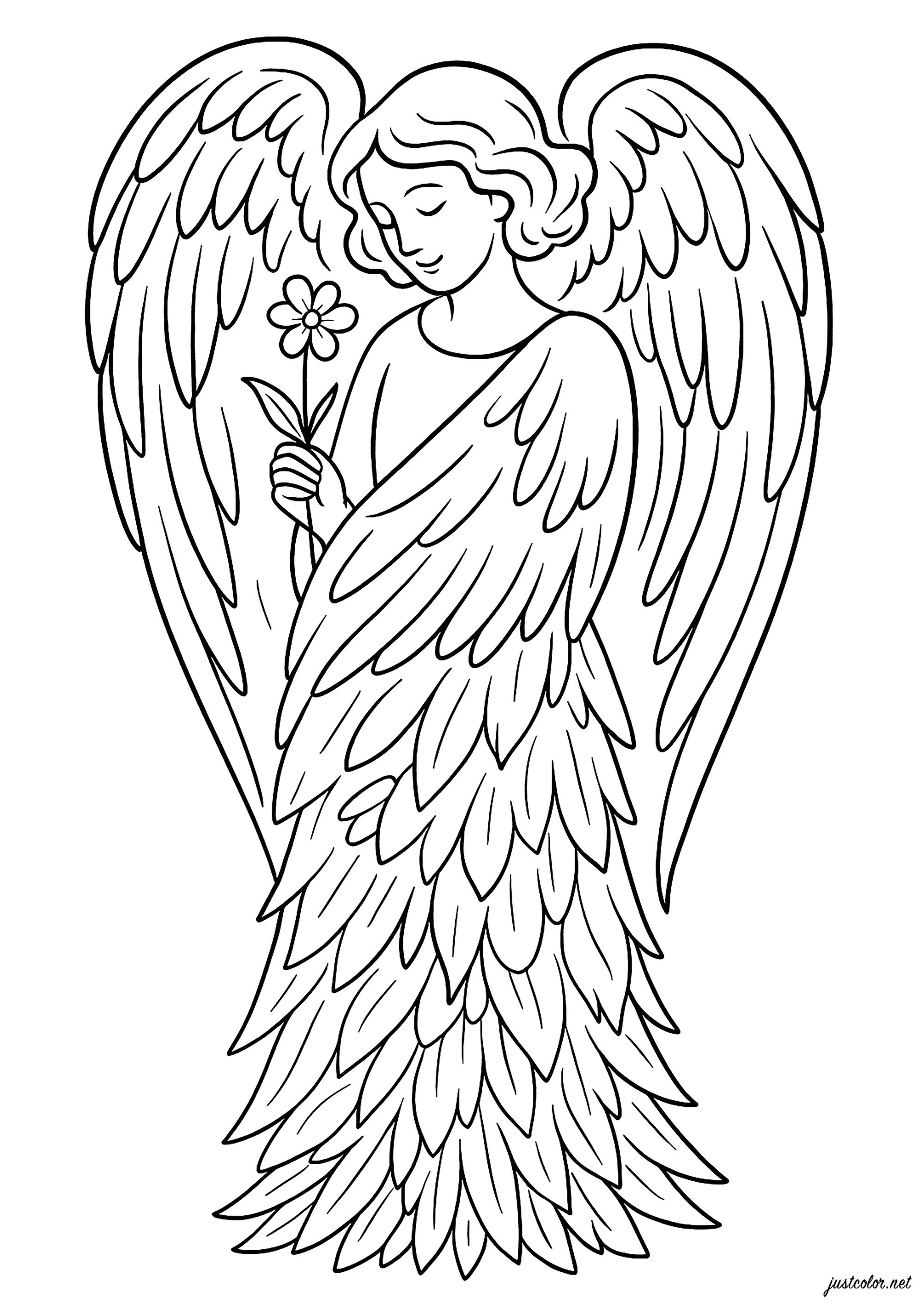 Sereno de dulce sonrisa (Página de Angel para imprimir para niños)