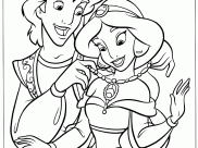 Páginas de Aladdin y Jasmine para imprimir para niños