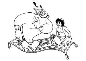 Aladino y el Genio sobre una alfombra