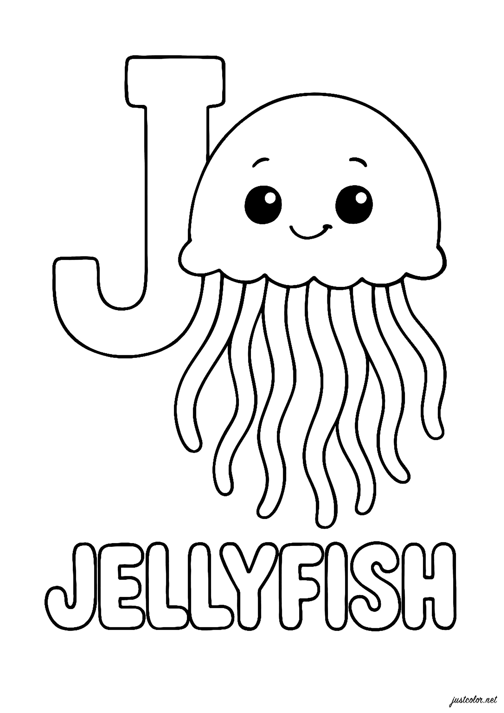 J de Medusa (Página de Alfabeto para imprimir para niños)