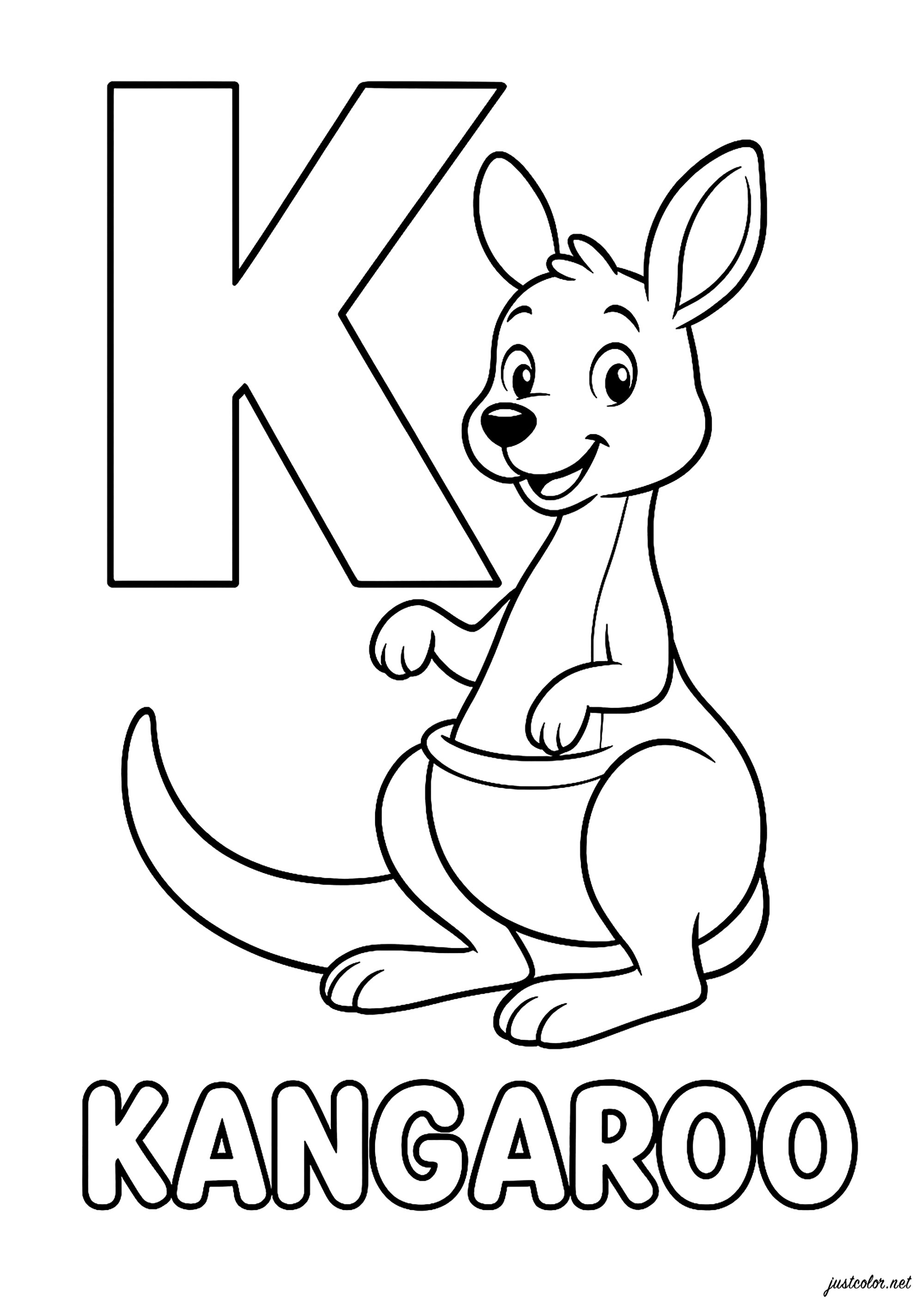 K de Canguro (Página de Alfabeto para imprimir para niños)