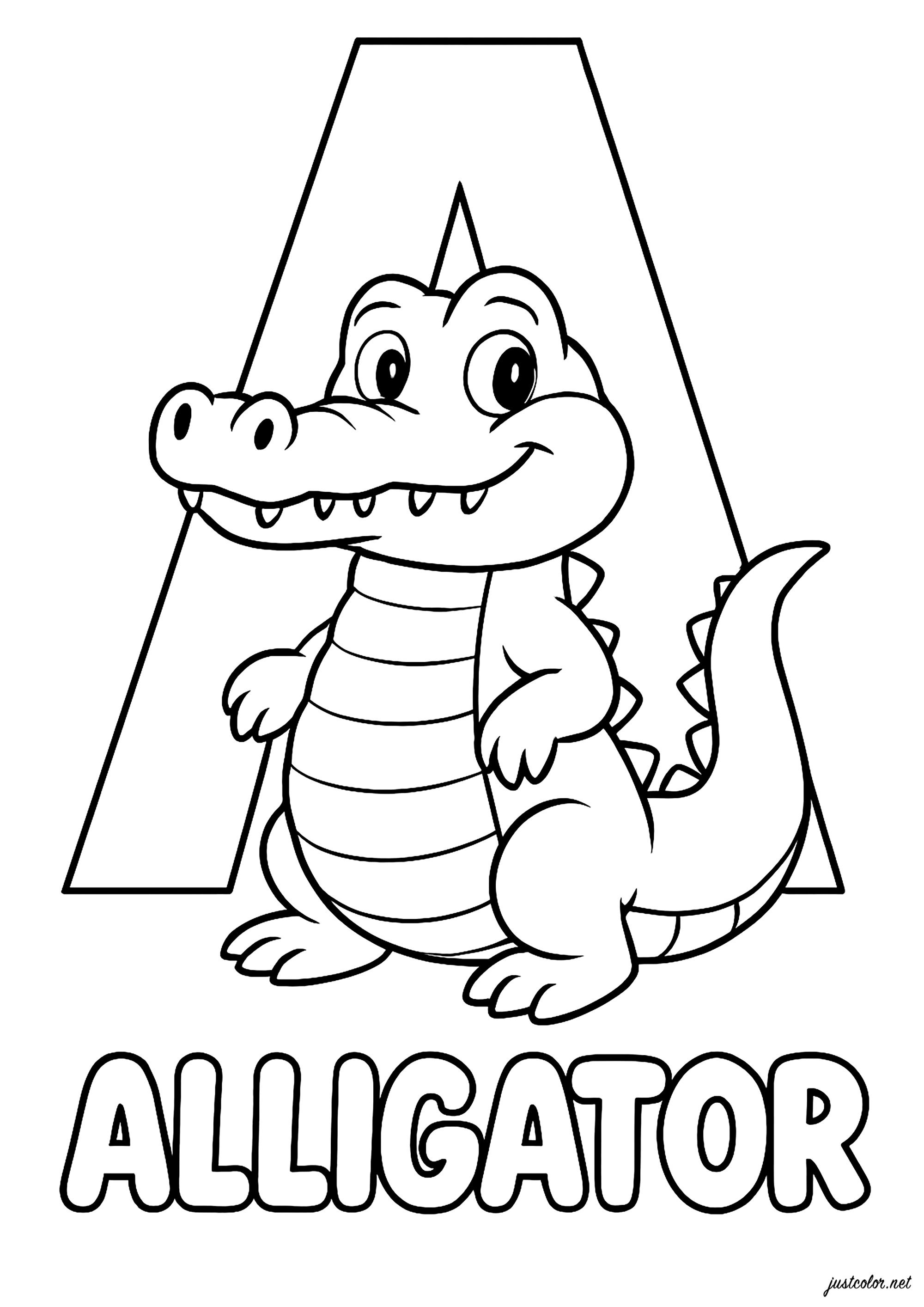 A de Alligator (Página de Alfabeto para imprimir para niños)