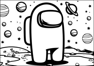 Página de para imprimir para niños : Un personaje de Among Us en la luna